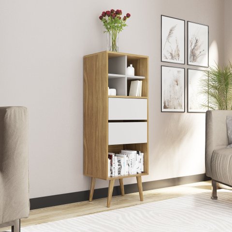 Estante Alta 2 Gavetas Amêndoa e Off White