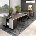 Ver imagem 1 de Estação de Trabalho 4,50m 6 Pessoas com Armário 2 Portas F5 Cor:cinza Sagrado com Preto