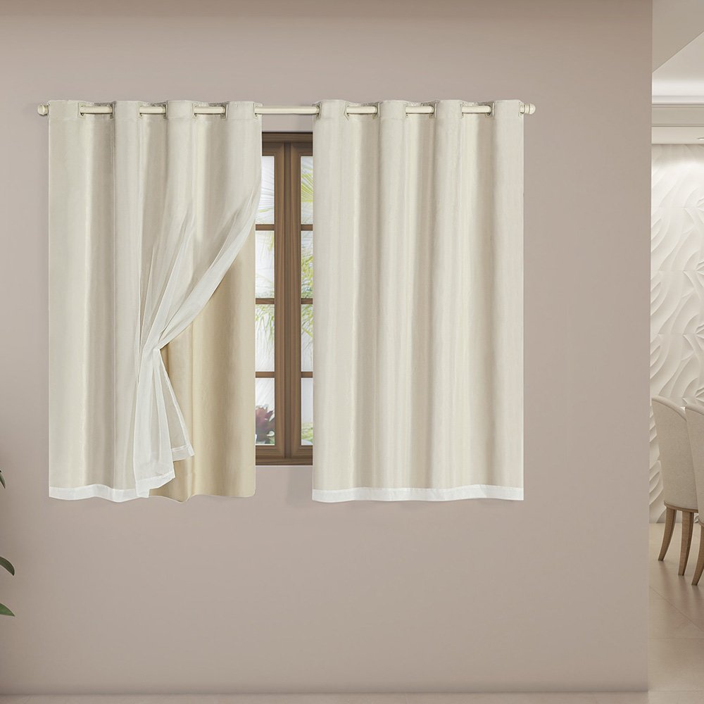 Cortina Blackout com Voil 2,80m X 1,80m Pvc Blecaute com Voal Corta Luz Sala Quarto Janela Bege