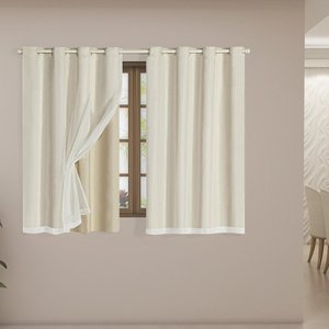 Cortina Blackout com Voil 2,80m X 1,80m Pvc Blecaute com Voal Corta Luz Sala Quarto Janela Bege
