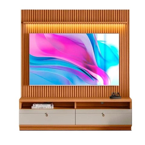 Painel Rack com Led Ripado para Tv até 75 Polegadas 2 Nichos - Nature/off White