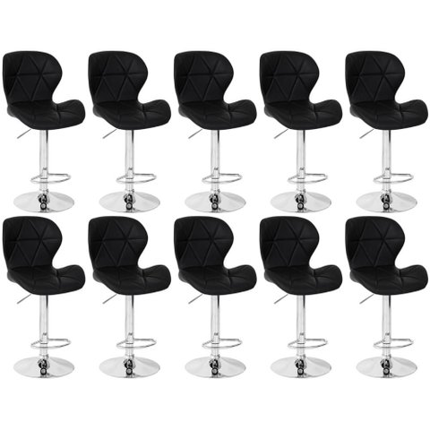 Kit 10 Banquetas Slim Estofada Giratória com Regulagem de Altura - Preto