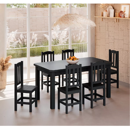 Conjunto Mesa de Madeira Maciça Preto 160x88+ 6 Cadeiras Sfa - 1