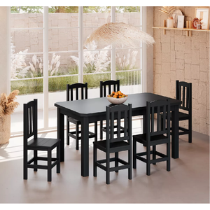Conjunto Mesa de Madeira Maciça Preto 160x88+ 6 Cadeiras Sfa