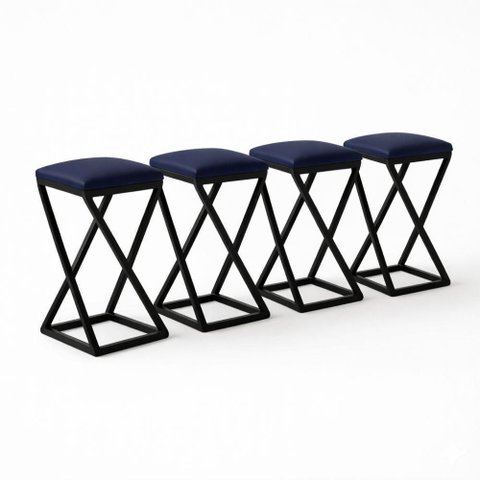 Kit 4 Banqueta Baixa Bancada 50 Cm Bar Cozinha Balcão Corino Azul Marinho
