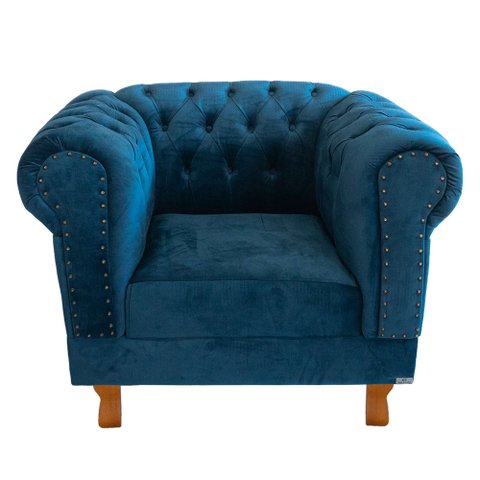 Poltrona Chesterfield Duque Para Sala, Tv, Estar, Recepção - Suede Azul Marinho