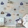 Papel de parede infantil mapa mundi barcos caravelas M² PP26 - 3