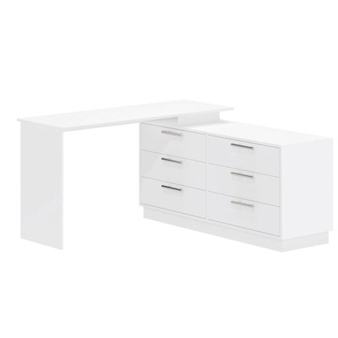 Cômoda com Mesa Escrivaninha Rocher 6 Gavetas Branco - Pnr Móveis