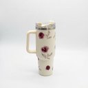 Ver imagem 1 de Copo Térmico Ms-931 1200ml com Estampas Florais - Aço Inox com Tampa Emborrachada:Floral Branco