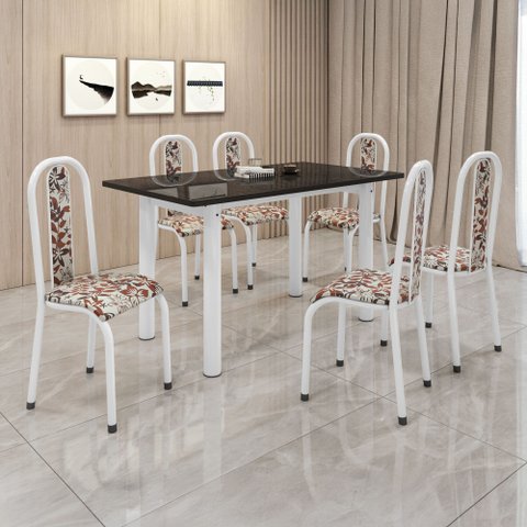 Conjunto Sala de Jantar Mesa 6 Cadeiras Tampo de Ardósia Sofia Branco/Home