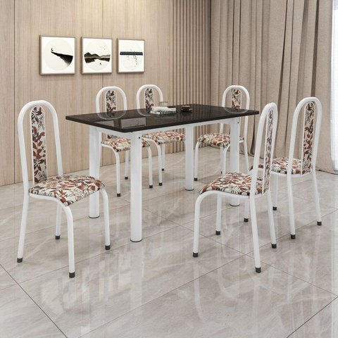 Conjunto Sala de Jantar Mesa 6 Cadeiras Tampo de Ardósia Sofia Branco/Home