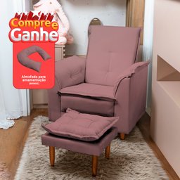 Poltrona Amamentação e Puff Bela Veludo Rosê Espuma D26 Tana Decor - 1