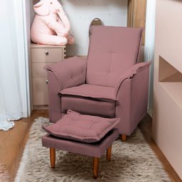 Poltrona Amamentação e Puff Bela Veludo Rosê Espuma D26 Tana Decor - 2