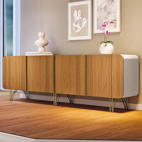 Aparador Buffet Bar 04 Portas 220cm Santiago B01 Off White Cinamomo - Lyam