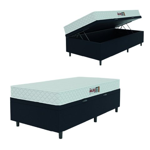 Cama Box Baú Colchão Solteiro Espuma D20 Malibu 78x188x53cm Branco / Preto Hellen