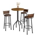 Ver imagem 2 de Conjunto Bistrô Mesa Redonda com 3 Banquetas Madeira Maciça e Aço Bete Prata/Marrom