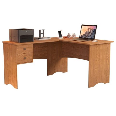 ESCRIVANINHA MESA DE COMPUTADOR EM L DE CANTO PARISE 2 GAVETAS TAMPO 18MM COR NATURE RÚSTICO