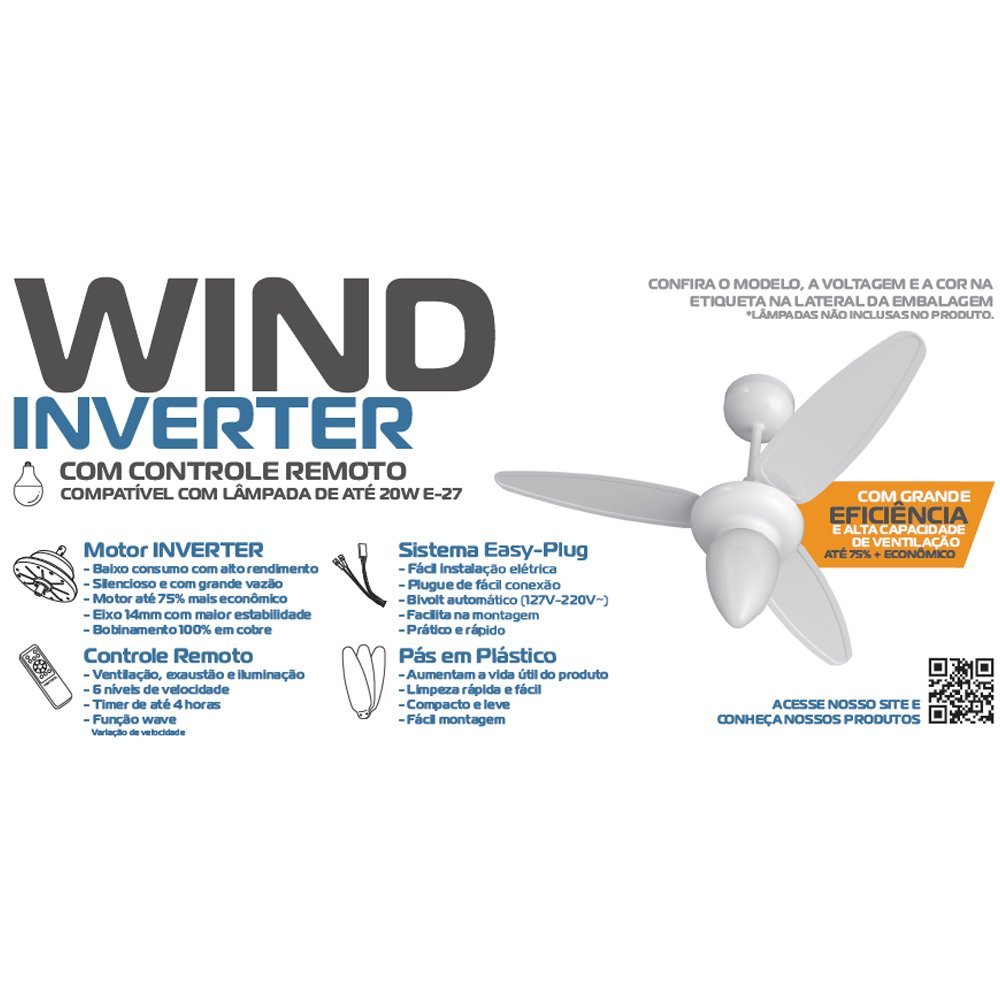 Ventilador de Teto Inverter Wind Branco com Controle Remoto Bivolt E-27 Ventisol - 6