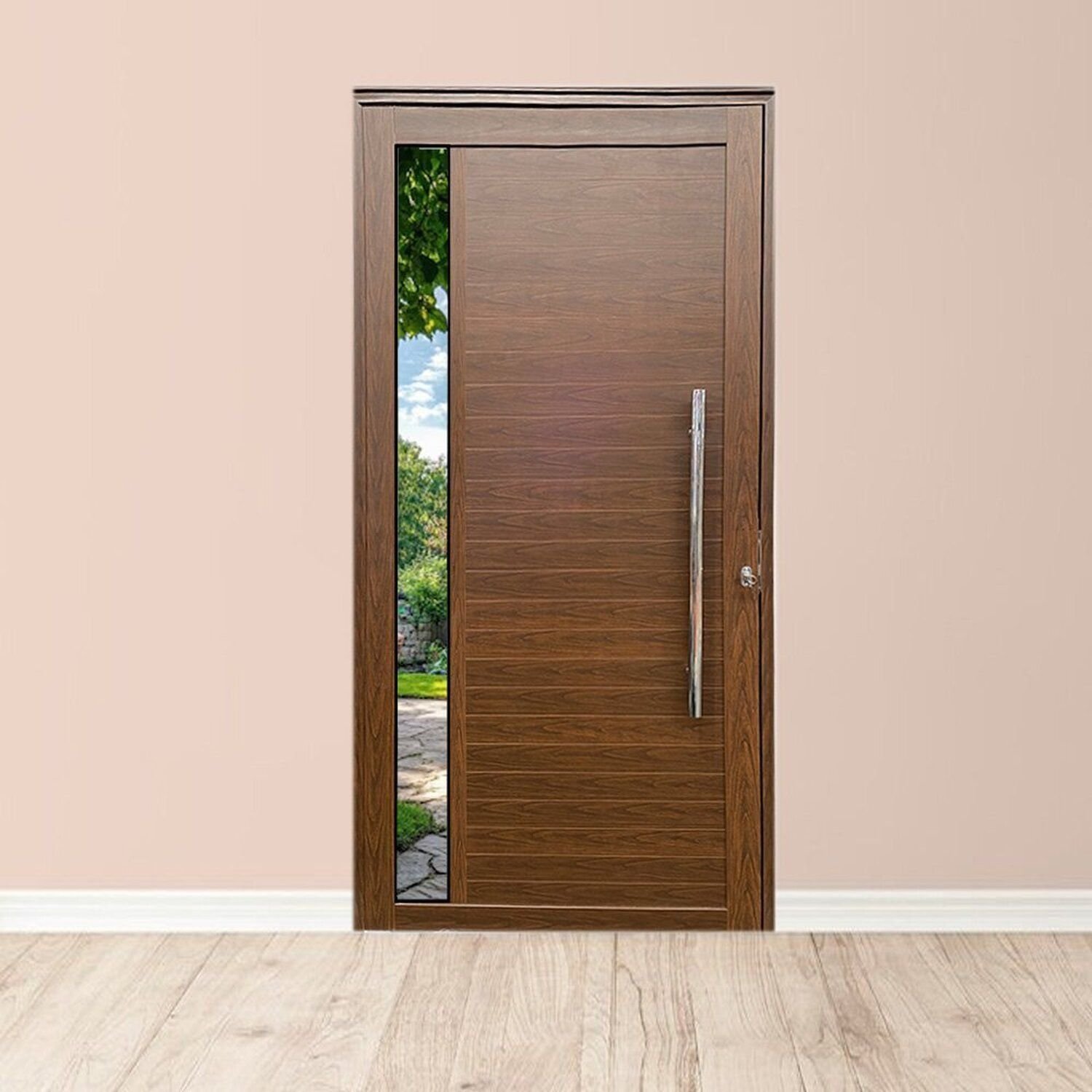 Porta Lambril com Puxador e Vidro Linha Roma Amadeirada 210x80