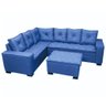 Sofá de Canto Florença 6 Lugares com Puff e Almofadas Soltas Tecido Linho União Cor Azul - 1