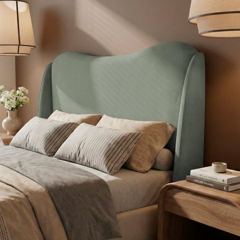 Cabeceira Orgânica para Cama Box King Size Luma 195cm Bouclê Verde Menta - Desk Design