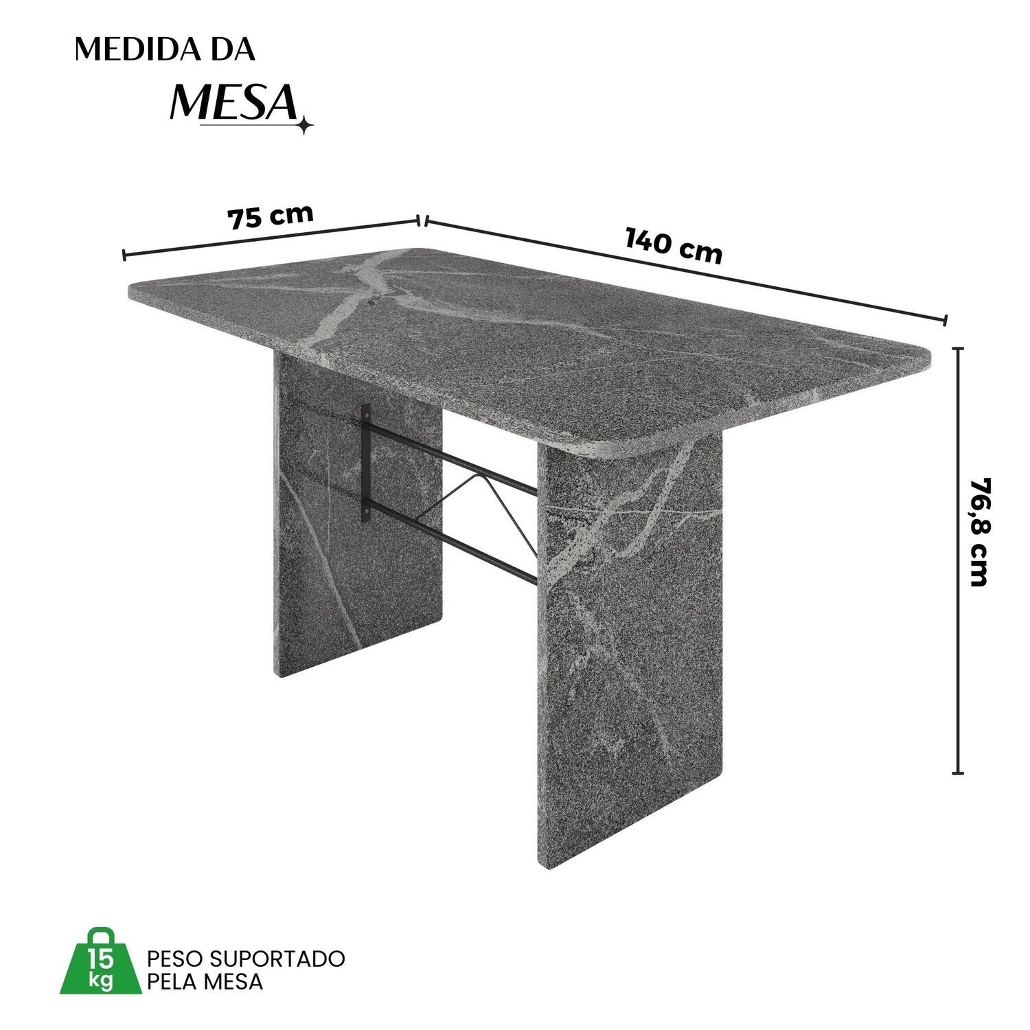 Conjunto Sala de Jantar 6 Cadeiras Mesa 140x75cm Tampo Granito Topázio Bianca - 3