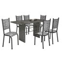 Ver imagem 2 de Conjunto Sala de Jantar 6 Cadeiras Tampo de Granito 140x75cm Bianca Prata Martelado Prata/Renda