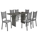 Ver imagem 2 de Conjunto Sala de Jantar 6 Cadeiras Tampo de Granito 140x75cm Bianca Prata Martelado Prata/Renda