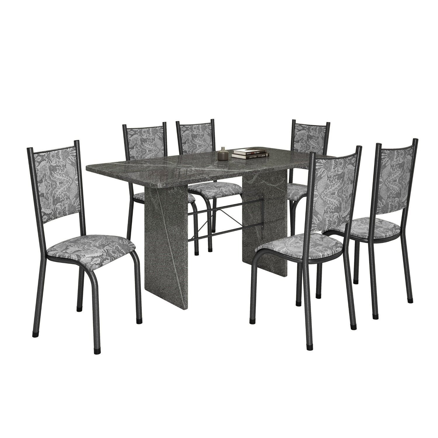 Conjunto Sala de Jantar 6 Cadeiras Mesa 140x75cm Tampo Granito Topázio Bianca - 2