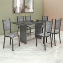 Ver imagem 1 de Conjunto Sala de Jantar 6 Cadeiras Tampo de Granito 140x75cm Bianca Prata Martelado Prata/Renda