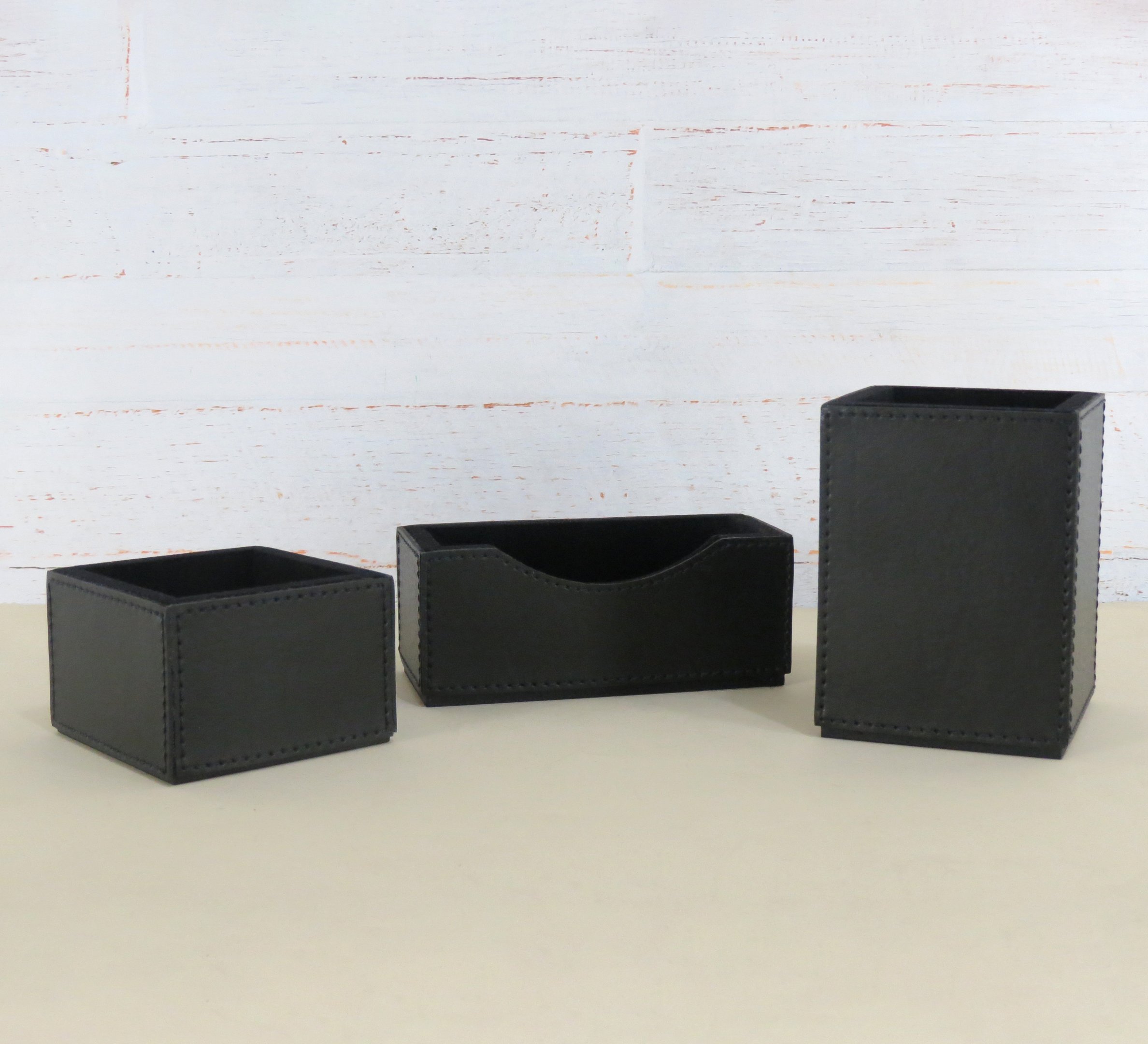 Kit Organização de Mesa em Corino Cor Preto 5 Peças - 2