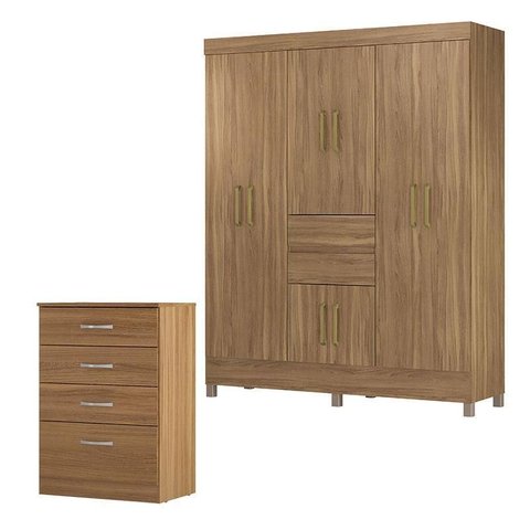 Cômoda Astral e Guarda Roupa Casal Munique Amêndola Touch - Demóbile