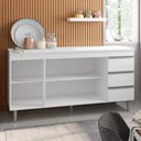Ver imagem 2 de Gabinete Balcão Tiffany 1.50m 3 Portas 3 Gavetas C/ Tampo Cozinha Branco - Bela Móveis