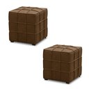 Ver imagem 1 de Kit 2 Puffs Decorativos Augusto 43cm Sala de Estar Couro Marrom Claro Manchado G88 - Gran Belo