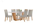Ver imagem 1 de Conjunto Sala de Jantar Mesa Apogeu 170 Tampo Vidro Off White com 6 Cadeiras Apogeu - Lopas Amendoa