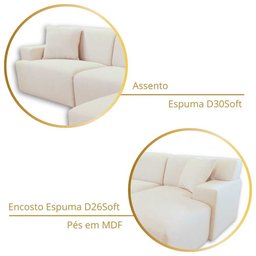 Sofá de Canto com Chaise, Revestimento em Linho Sintético Bege - Enz007 - 4