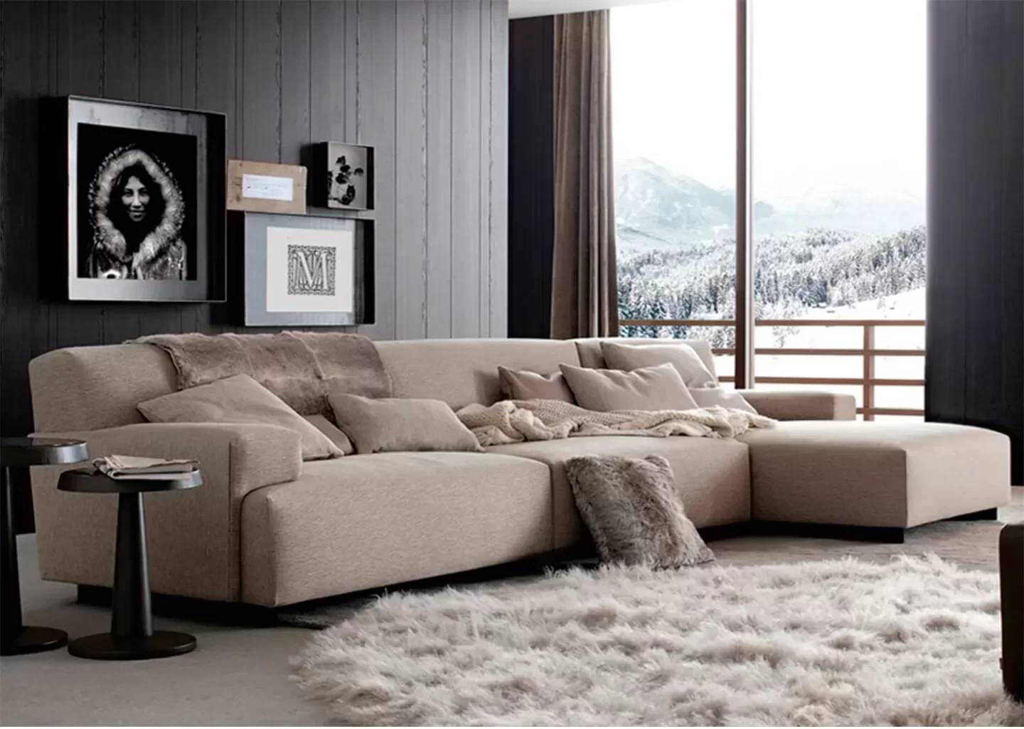 Ver imagem 2 de Sofá de Canto com Chaise, Revestimento em Linho Sintético Bege - Enz007