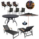 Ver imagem 1 de Kit Moveis Piscina Jogo de Jardim Mesa Aluminio, 6 Cadeiras, Guarda Sol e Espreguiçadeira Piscina