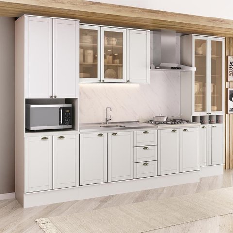 Cozinha Completa Milla Light Life 15 Portas 3 Gavetas MDF 340cm Branco