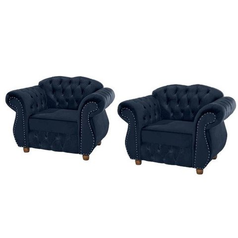 Quatro Poltronas Chesterfield Merlo - Suede Petróleo / Decoração, recepção , barbearia, sala