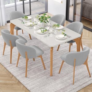 Cadeira de Jantar e Estar Living Estofada Mia L02 Bouclê Cinza - Lyam Decor