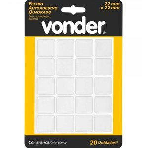 Feltro Adesivo Branco Quadrado 22mm Com 20 Vonder