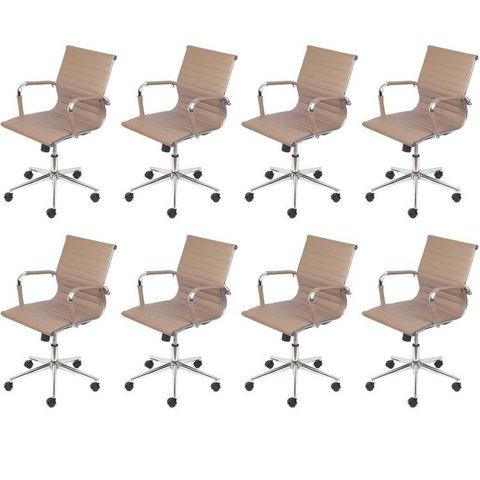 Kit 8 Cadeiras Escritório Diretor Esteirinha Rodízio Relax Corino 3301 Marrom/Caramelo