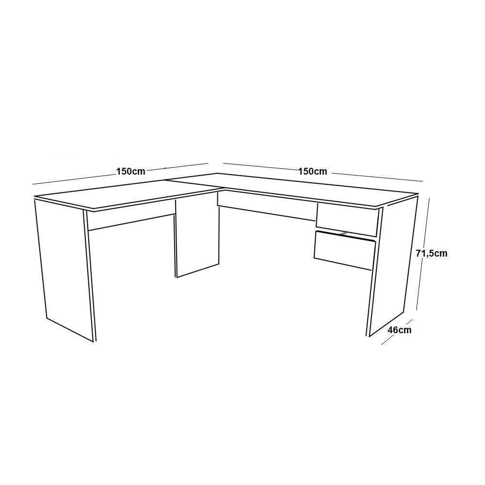 Mesa em L para Escritório 150x44cm com Gavetas Suspensas Preto com Freijó - 4