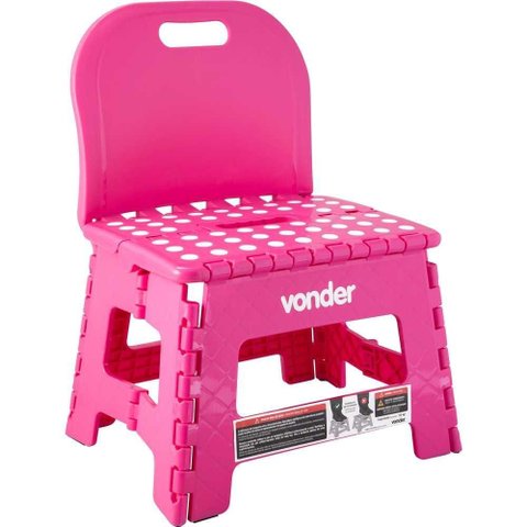 Banqueta Plástica Dobrável 220mm Rosa C/encosto