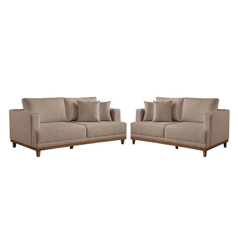 Conjunto Sofás 2 e 3 Lugares Estofados M-175 Veludo Martins Bege Conjunto Sofás 2 e 3 Lugares Estofados M-175 Veludo Martins Bege