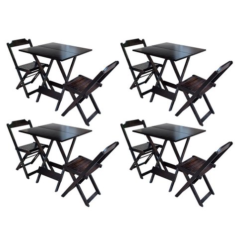 Kit 4 Conjuntos Mesa Dobrável com 2 Cadeiras de Madeira 70x70 para Bar e Restaurante - Tabaco