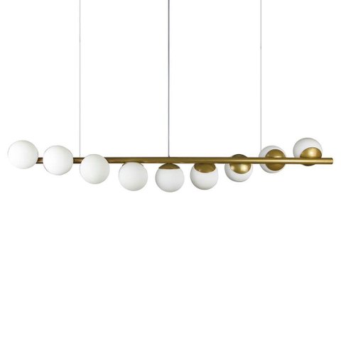 Lustre Pendente Figo Ouro - 9 Globos Esfera de Vidro Branco