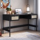 Ver imagem 2 de Mesa Escrivaninha Home Office 2 Gavetas Pés Madeira Moss A03 Nero Preto - Lyam Decor