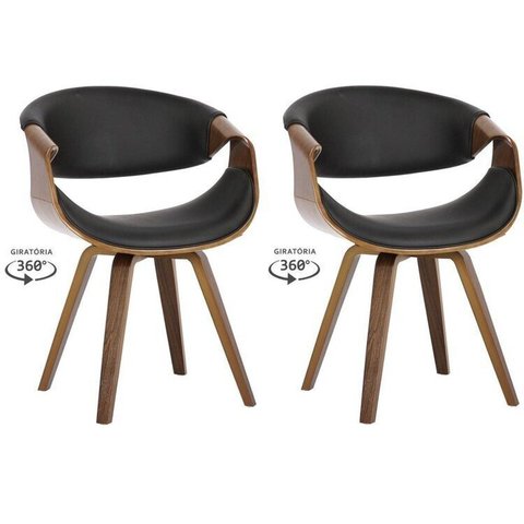 Kit com 2 Cadeiras Nicole Giratória para Sala de Jantar Preto